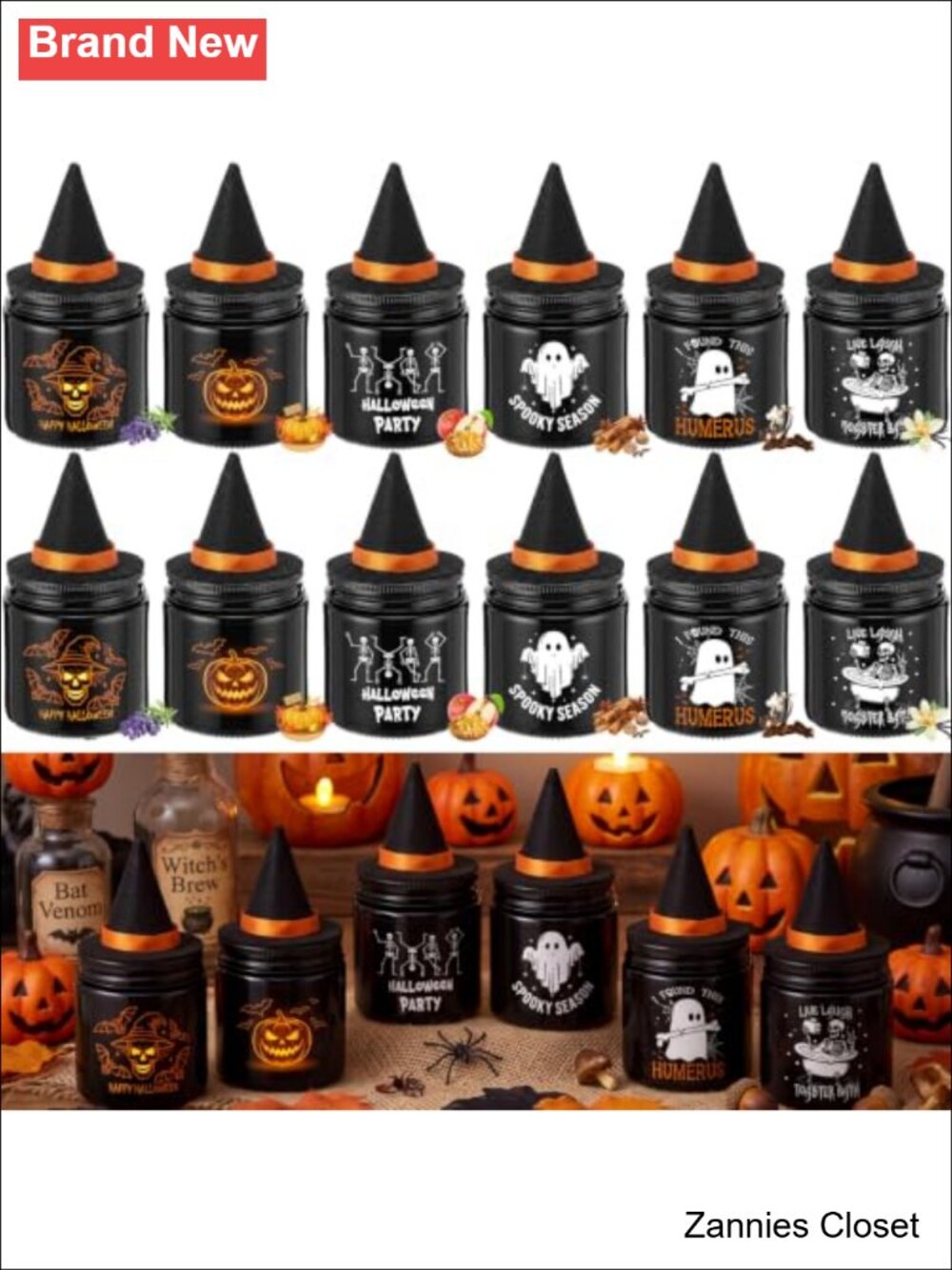 👻 12 Set Halloween Scented Candles Pumpkin Spice Soy Wax Gift Set Witch Hats
